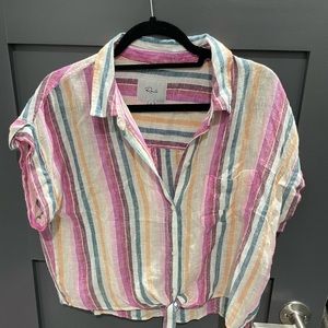 RAILS tie up rainbow stripe shirt